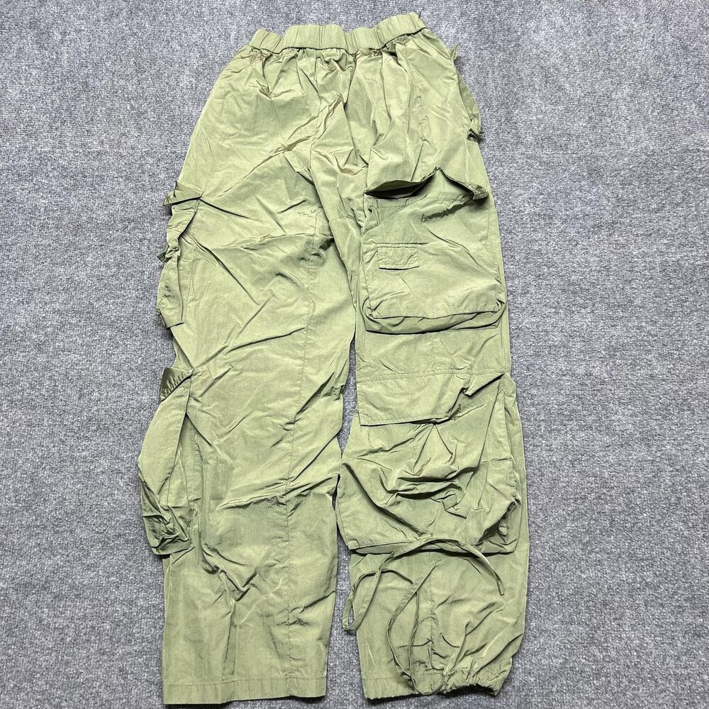 GOLDHINGE Parachute Cargo Pants Womens Small Green Wide Leg Pockets